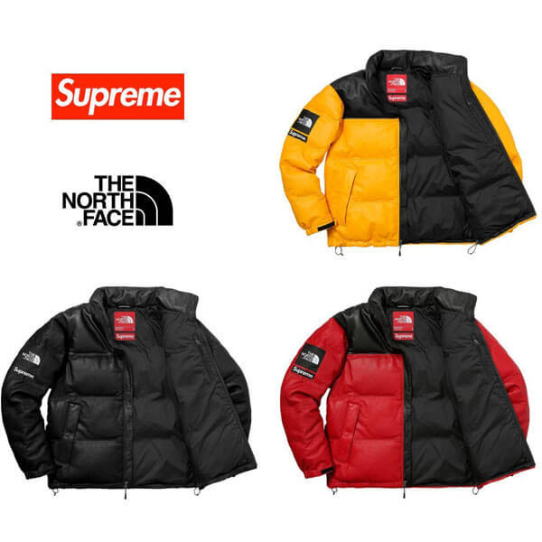 supreme north face 偽物 シュプリーム ノースフェイス ダウン ヌプシ レザーダウンジャケット20A11C9