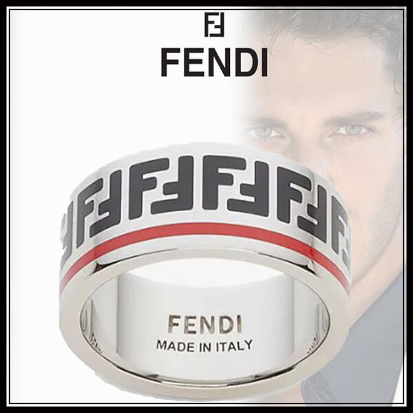 FENDI★偽物真鍮メタル★FFロゴ★レッドライン★リング 指輪2011201A34A7