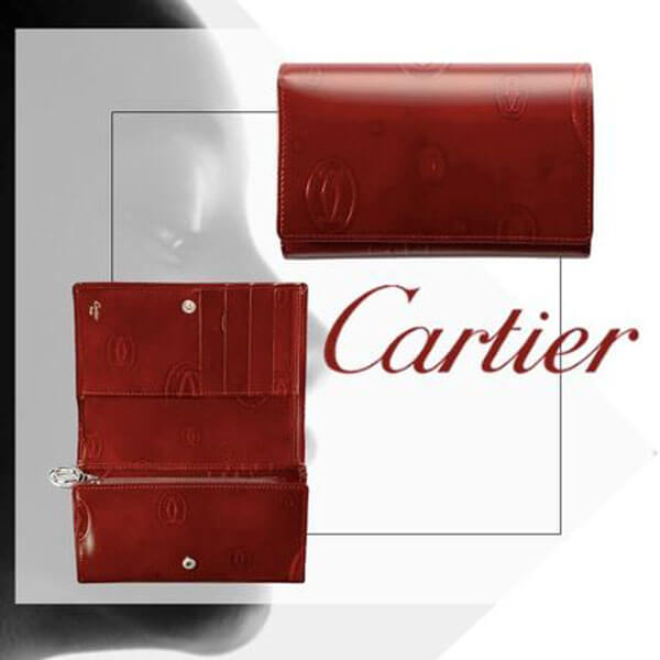 【Cartier】偽物日本未発売 コンパクトウォレット バーガンディLkd52