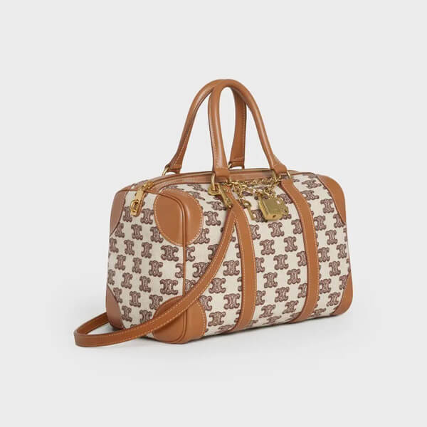 【CELINE】スーパーコピー スモール ボストンバッグ トリオンフ刺繍テキスタイ 193652CS8.27FX 193652CS8.19BR