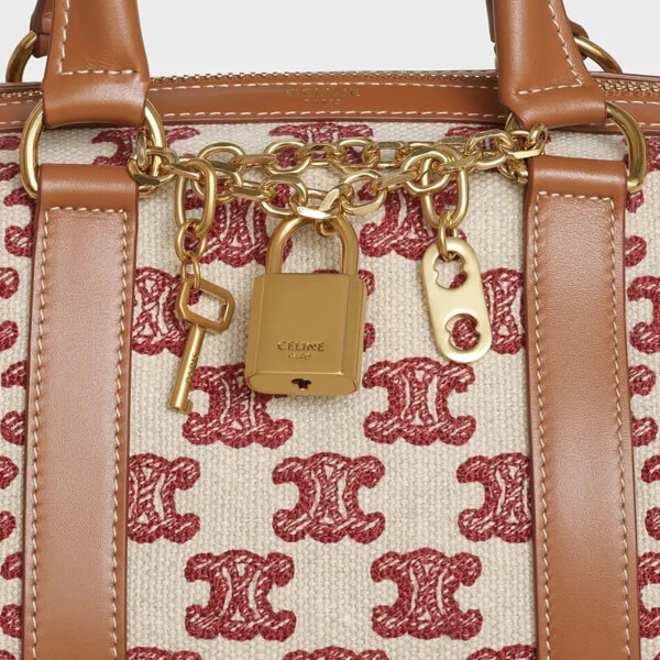 【CELINE】スーパーコピー スモール ボストンバッグ トリオンフ刺繍テキスタイ 193652CS8.27FX 193652CS8.19BR