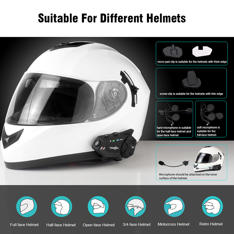 Manos libres para casco moto freedconn R1 Pro camara 2k bluetooth  intercomunicador 6 vias 1000mts radio