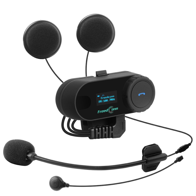 T-COM SC Motorcycle Bluetooth Headset FreedConn T-COM SC Helmet Intercom System with Music Sharing Bluetooth Speakers 3 Riders Paring 800M 2 Riders Talking Simultaneously with Hard/Soft Mic Cord