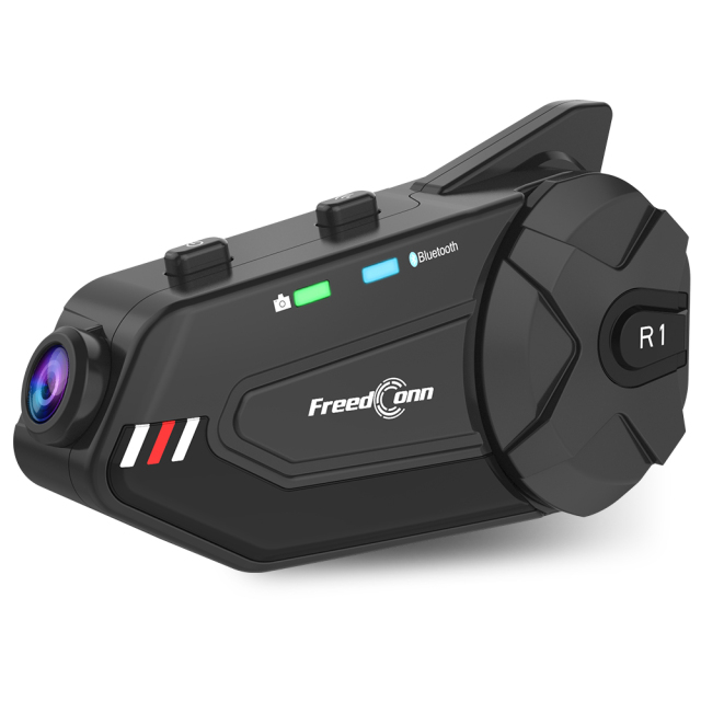 FreedConn R1-PLUS Motorcycle Helmet Headset with Camera 1080P Helmet Intercom Communication System 1000m 6 Riders Intercoms Video Recorder