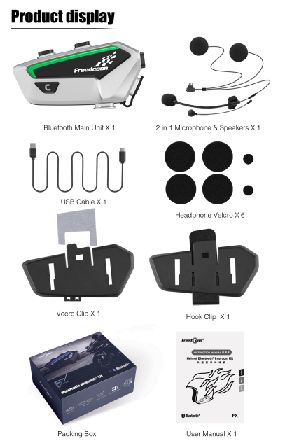 FX Motorcycle Bluetooth Communication System 10 Riders Group Helmet Intercom Helmet Headset/Silver/1 Pack