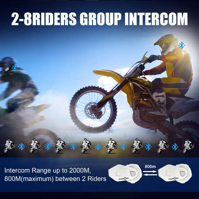 FreedConn Motorcycle Bluetooth Headset Motorbike Commuinication System Helmet Intercom 2-8 Riders Universal Pairing / T-MAX Pro-White