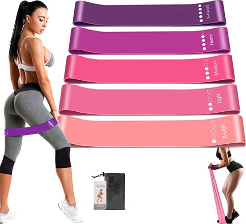 Resistance Bands Women, Exercise Bands Set Home Workout With 1 Long Fitness Bands and 5 Different Resistance Levels Loop Bands- Free Carrying Case Included - for Gym, Yoga (Pink)