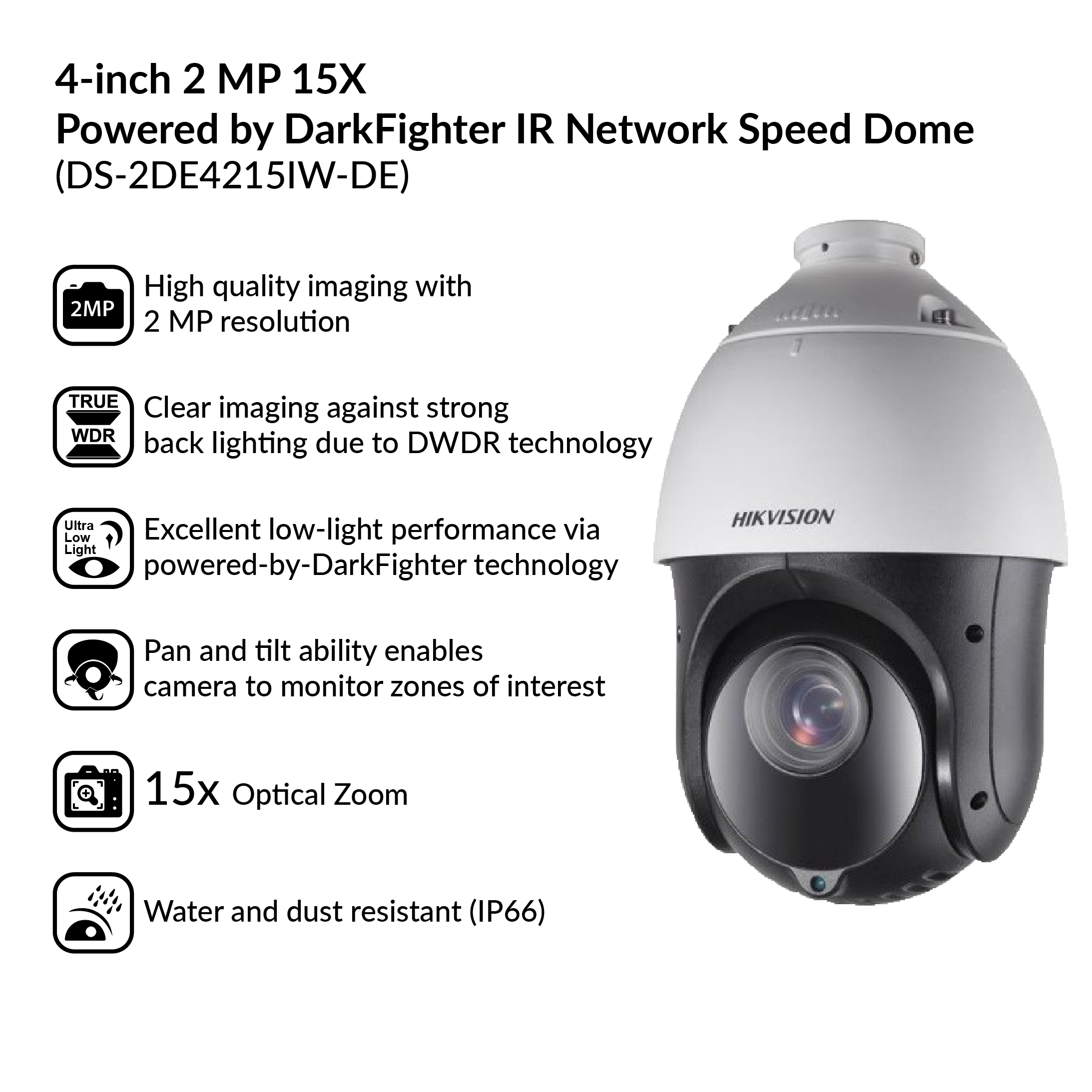 Hik-vision 4-inch 2 MP 15X IR Network Speed Dome DS-2DE4215IW-DE