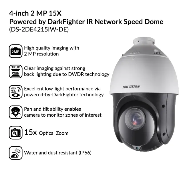 4-inch 2 MP 15X IR Network Speed Dome | DS-2DE4215IW-DE(T5)