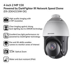 4-inch 2MP 15X IR Network Speed Dome | DS-2DE4215IW-DE(T5)