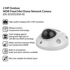 2MP Outdoor WDR Fixed Mini Dome Network Camera | DS-2CD2523G2-IS