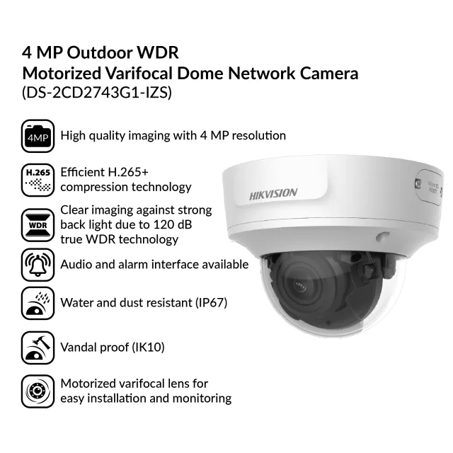 4MP Outdoor WDR Motorized Varifocal Dome Network Camera | DS-2CD2743G1-IZS