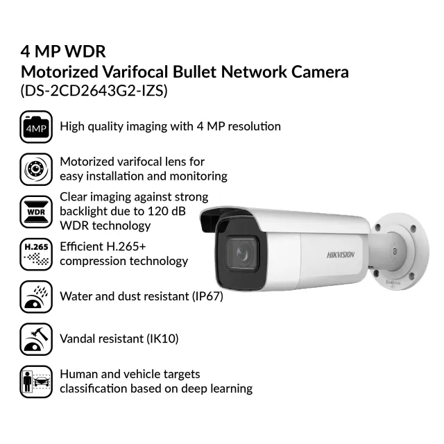 4MP WDR Motorized Varifocal Bullet Network Camera | DS-2CD2643G2-IZS