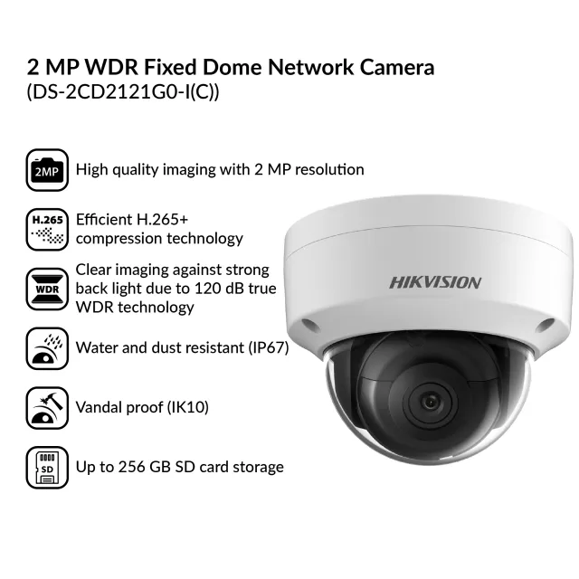 2MP WDR Fixed Dome Network Camera | DS-2CD2121G0-I(C)