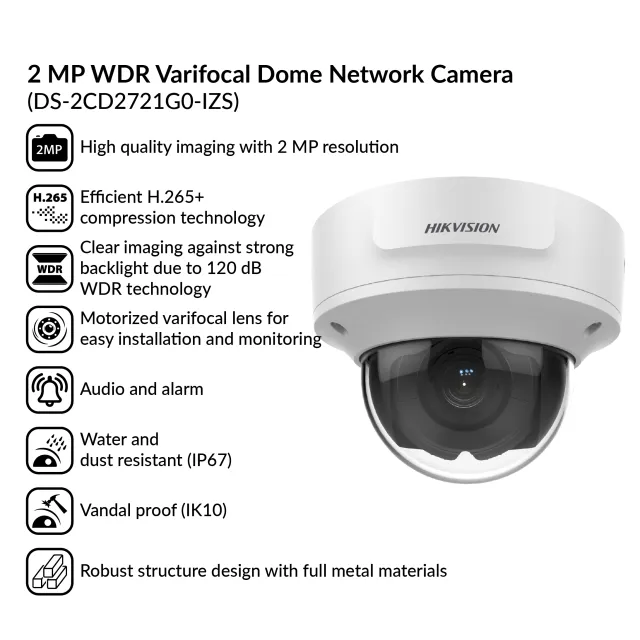 2MP WDR Varifocal Dome Network Camera | DS-2CD2721G0-IZS