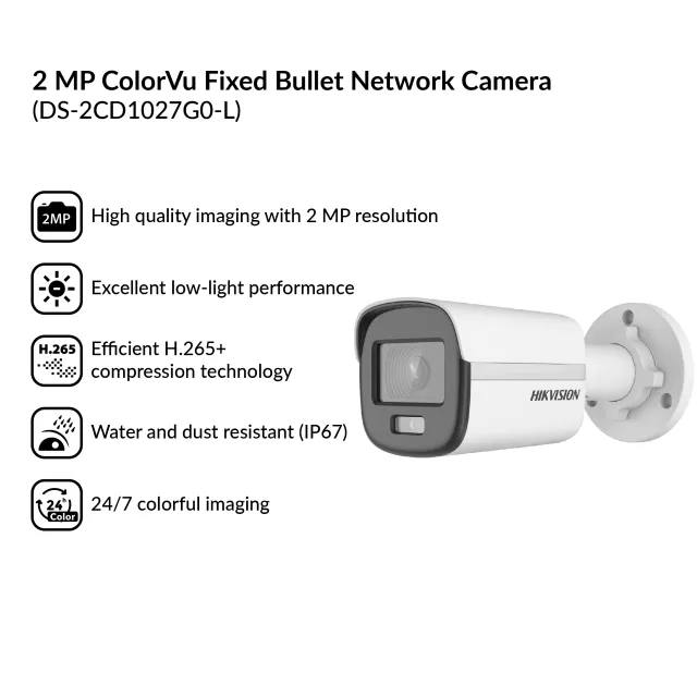 2MP ColorVu Fixed Bullet Network Camera | DS-2CD1027G0-L