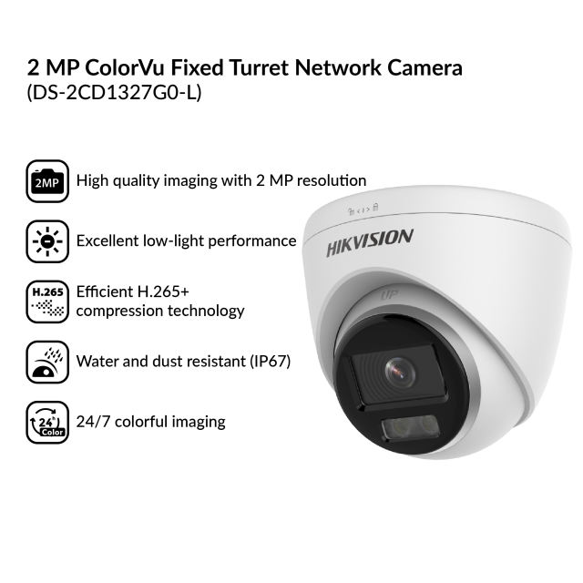 Hik-vision 2MP ColorVu Fixed Turret Network Camera DS-2CD1327G0-L