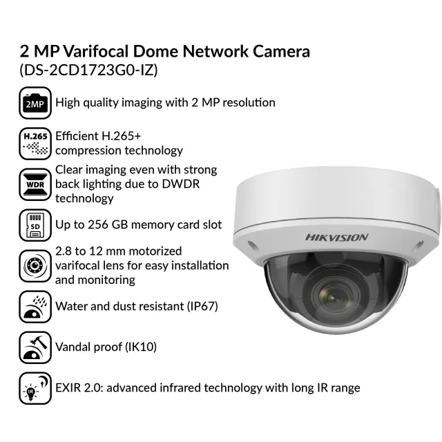 2MP Varifocal Dome Network Camera | DS-2CD1723G0-IZ