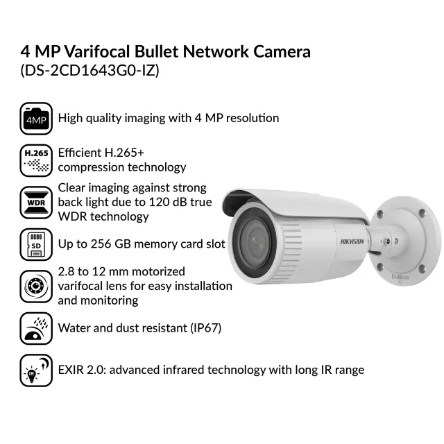 4MP Varifocal Bullet Network Camera | DS-2CD1643G0-IZ