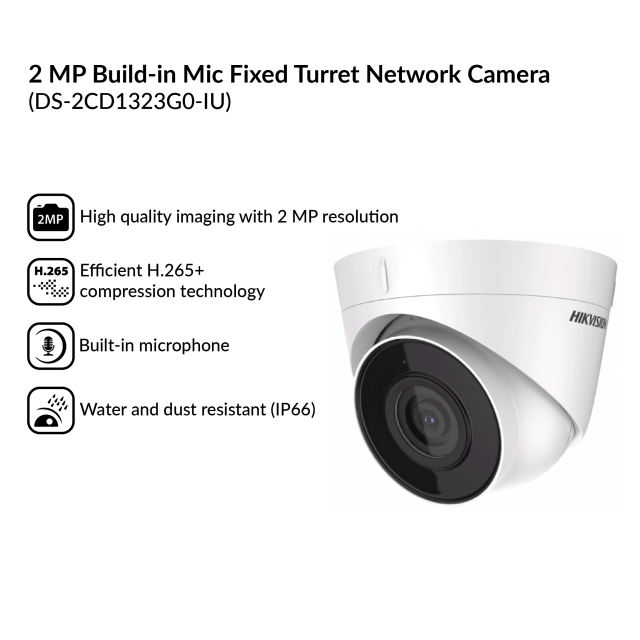 2MP Build-in Mic Fixed Turret Network Camera | DS-2CD1323G0-IUF