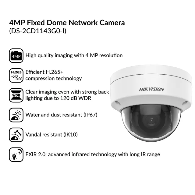 4MP Fixed Dome Network Camera | DS-2CD1143G0-I