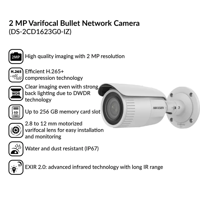 2MP Varifocal Bullet Network Camera | DS-2CD1623G0-IZ