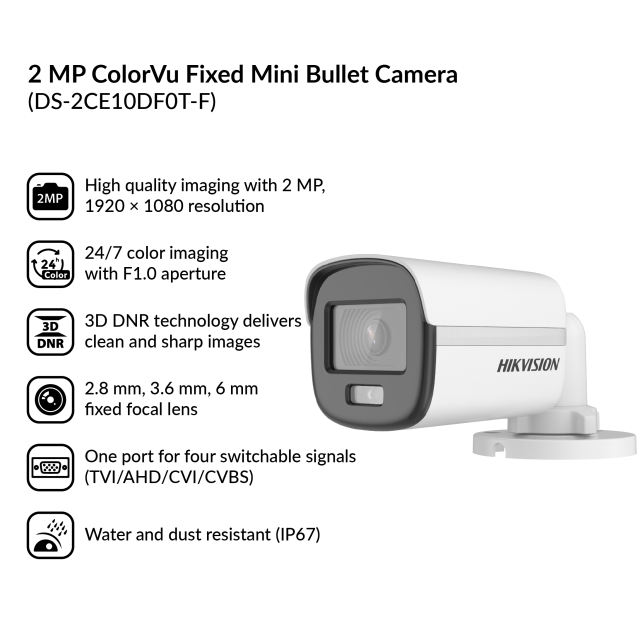2MP ColorVu Fixed Mini Bullet Camera | DS-2CE10DF0T-F