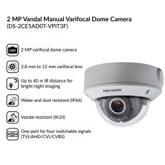 2MP Vandal Manual Varifocal Dome Camera | DS-2CE5AD0T-VPIT3F