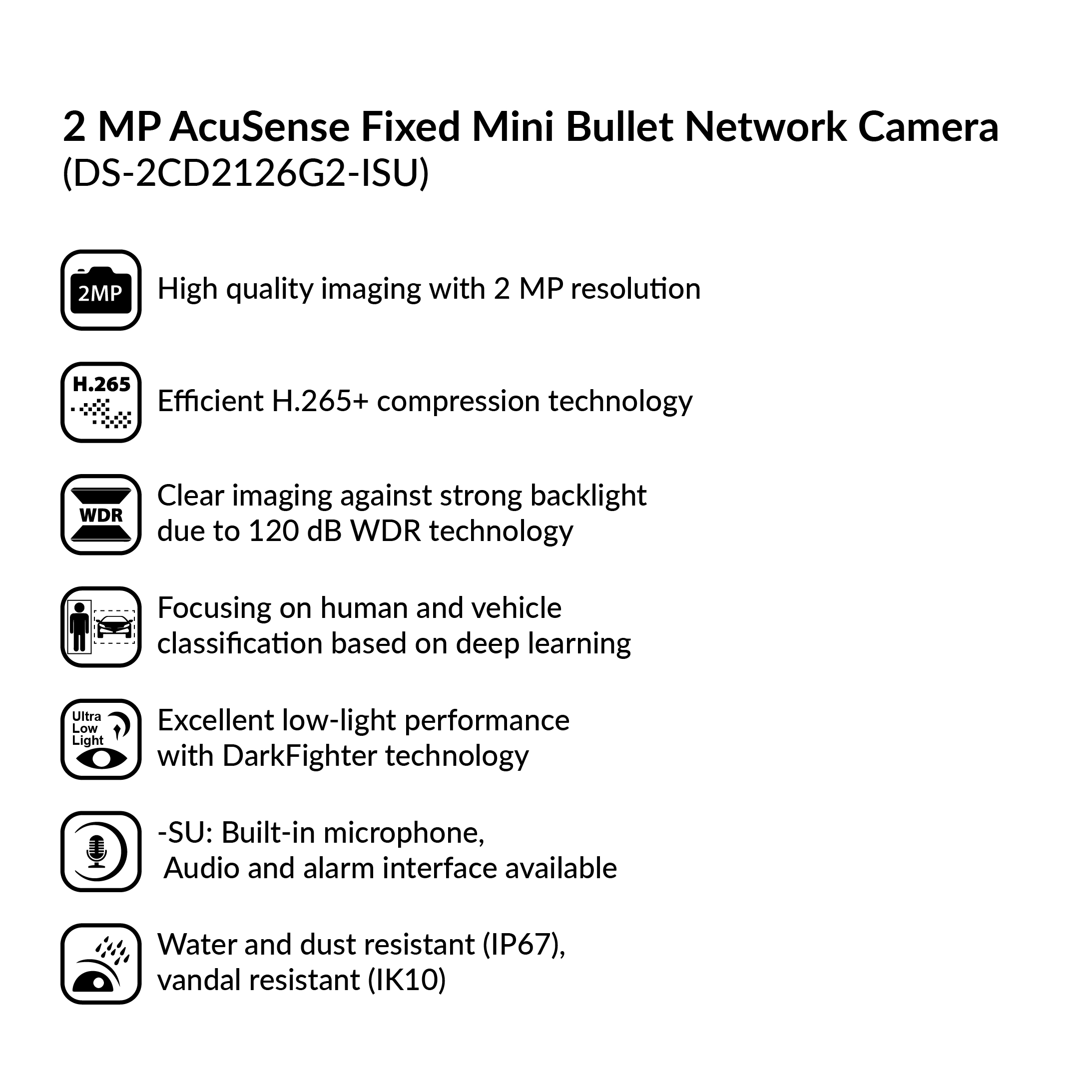 2MP AcuSense Fixed Dome Network Camera | DS-2CD2126G2-ISU