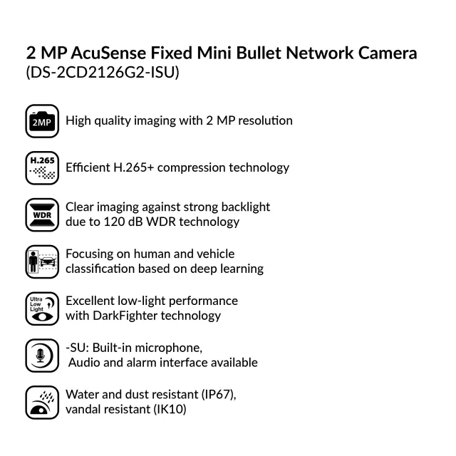2MP AcuSense Fixed Dome Network Camera | DS-2CD2126G2-ISU