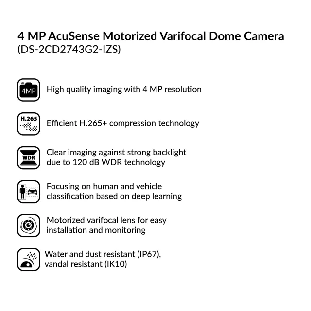4MP AcuSense Motorized Varifocal Dome Network Camera | DS-2CD2743G2-IZS