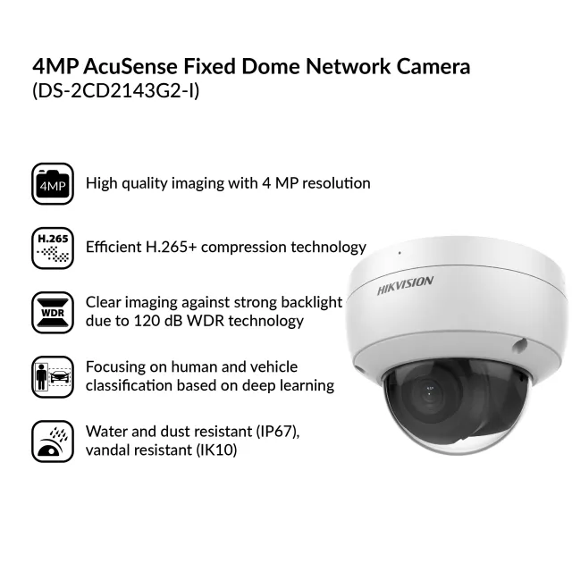 4MP AcuSense Fixed Dome Network Camera | DS-2CD2143G2-I