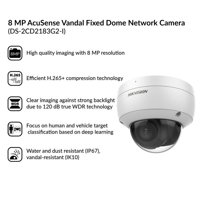 8MP AcuSense Vandal WDR Fixed Dome Network Camera | DS-2CD2183G2-I