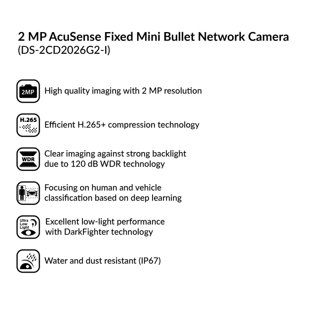 2MP AcuSense Fixed Mini Bullet Network Camera | DS-2CD2026G2-I