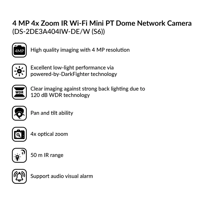 4MP 4X Zoom IR Mini PT Dome Network Camera | DS-2DE3A404IW-DE/W (S6)