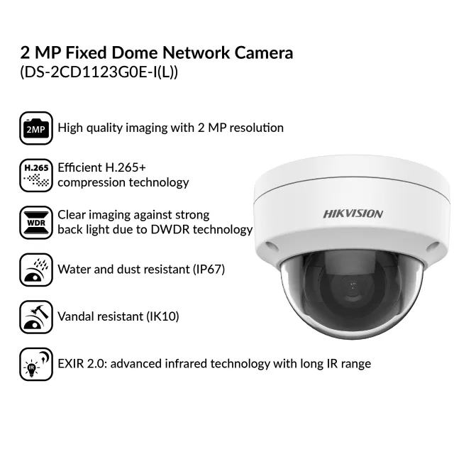 2MP Fixed Dome Network Camera | DS-2CD1123G0E-I(L)
