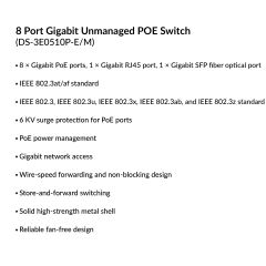 8 Port Gigabit Unmanaged POE Switch | DS-3E0510P-E/M