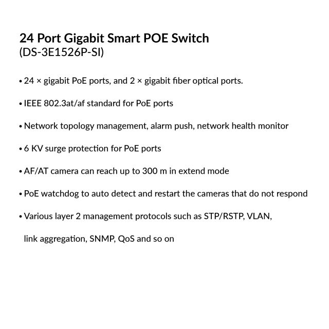 24 Port Gigabit Smart POE Switch | DS-3E1526P-SI