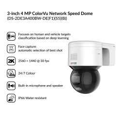 3-inch 4MP ColorVu PT Dome Network Camera | DS-2DE3A400BW-DE