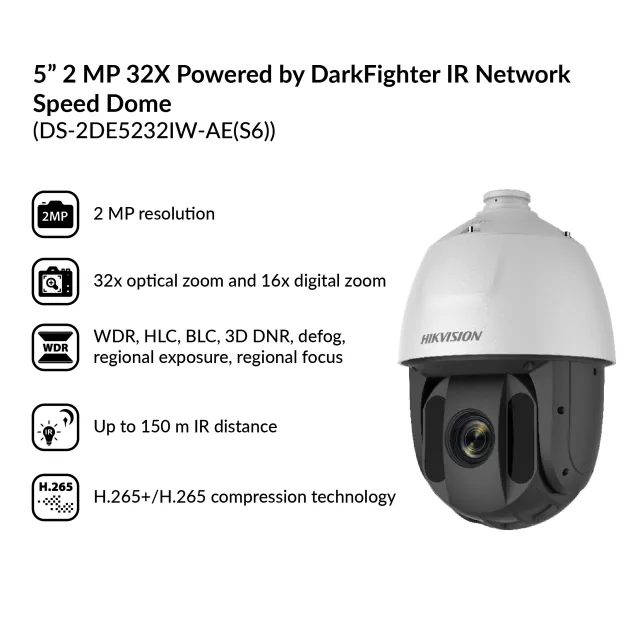 5-inch 2MP 32X Zoom DarkFighter IR  |  DS-2DE5232IW-AE(S6)