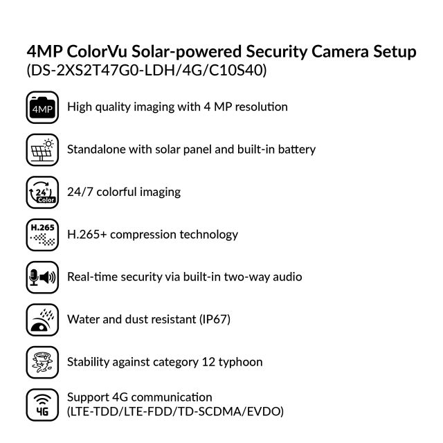 4MP ColorVu Solar-powered Security Camera | DS-2XS2T47G0-LDH/4G/C10S40 4.0mm