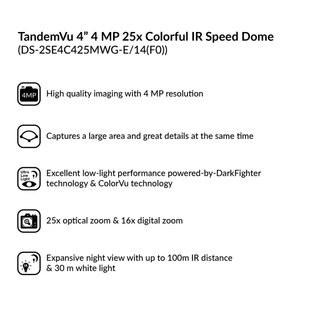 TandemVu 4-inch 4 MP 25X Colorful & IR PTZ | DS-2SE4C425MWG-E/14(F0)