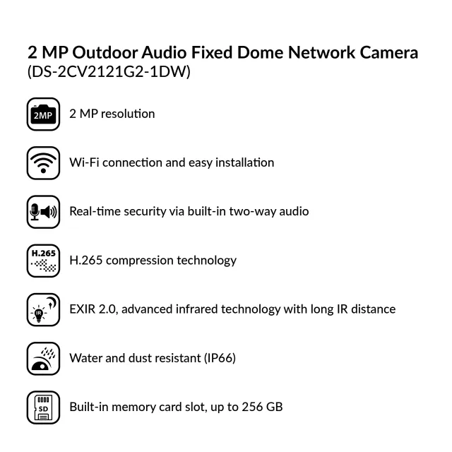 2 MP Outdoor Audio Fixed Dome Network Camera | DS-2CV2121G2-IDW