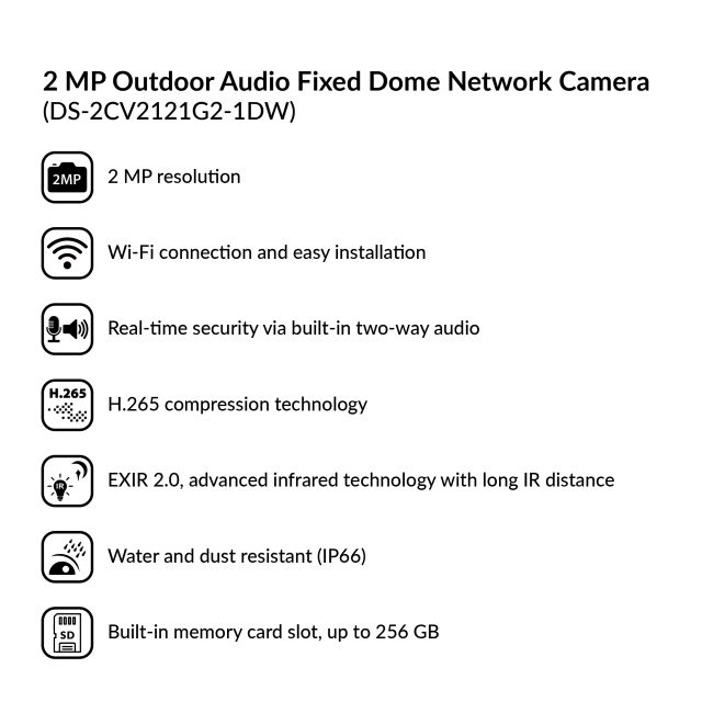 2MP Outdoor Audio Fixed Dome Network Camera | DS-2CV2121G2-IDW