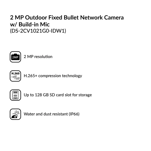 2 MP Outdoor Fixed Bullet Network Camera with Build-in Mic | DS-2CV1021G0-IDW1