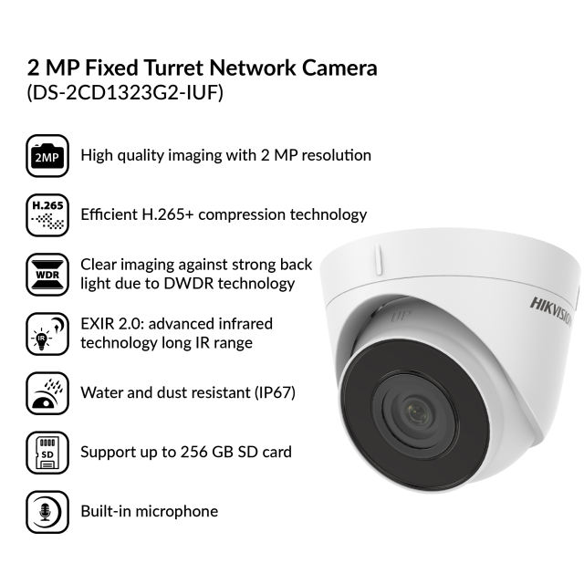 2MP Build-in Mic Fixed Turret Network Camera | DS-2CD1323G2-IUF