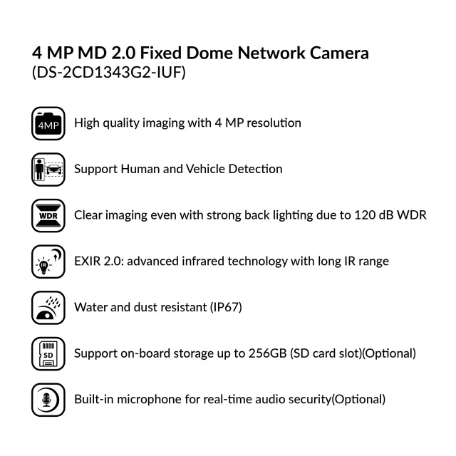 4 MP MD 2.0 Fixed Dome Network Camera | DS-2CD1343G2-IUF