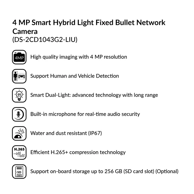 4 MP Smart Hybrid Light Fixed Bullet Network Camera | DS-2CD1043G2-LIU