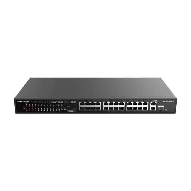 24-Port 10/100 Mbps with 2-Port Gigabit Rackmount PoE Switch | RG-ES126S-P V2