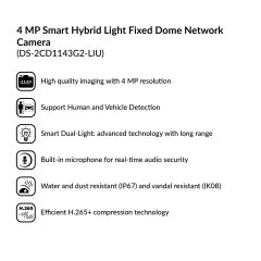 4MP Smart Hybrid Light Fixed Dome Network Camera | DS-2CD1143G2-LIU